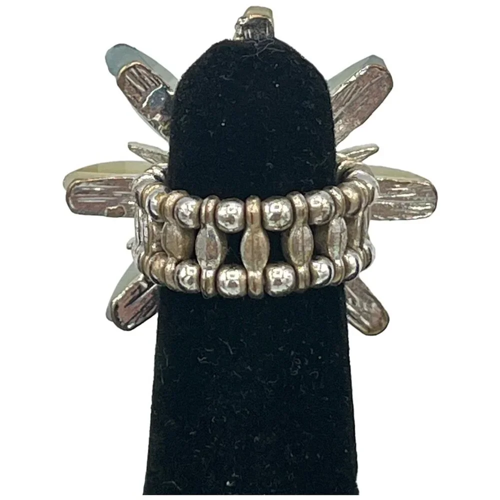 Adjustable Yellow & Green Flower Ring With Rhinestone Center - Picture 4 of 5